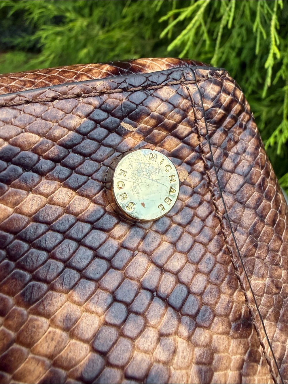 Michael Kors Brown Snakeskin Embossed Satchel Crossbody Brown Python Print - Picture 5 of 13